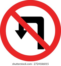 Está prohibida la Ilustración vectorial de una señal de tráfico sin giro en U, con un círculo rojo con una línea diagonal y una flecha negra que indica un giro en U.