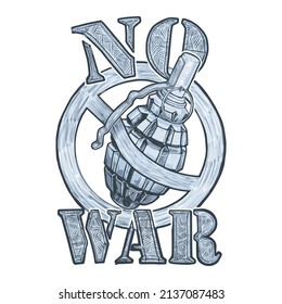 Vector illustration "No to war!" Poster. Sketch for a tattoo. Figure isolated on a white background. Print for a T-shirt.