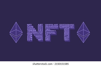 Vector illustration of a non-fungible token. NFT background. The concept of digital technologies. Crypto art. 3d nft with ethereum icon.