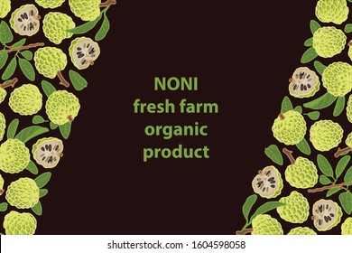 vector illustration of noni and leaf design background brown text fresh farm organic product EPS10