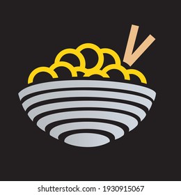 Vector illustration of a noodle bowl and chopsticks logo template with an editable outline style. 4000 x 4000 pixel perfect.