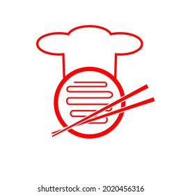 Vector illustration of a noodle bowl with chopsticks and a chef's hat.  Suitable for use as a noodle restaurant logo