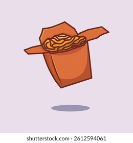 Vector illustration of noodle dish served in a takeaway box, inspired by Asian street food style. Cute street food design