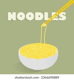 vector illustration of "Noodles". Famous food of Japan and Chania. 