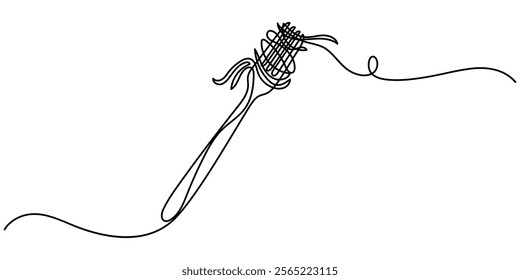 Vector illustration of noodles and fork, Fork with pasta in One Continuous line drawing. Italian spaghetti noodle for web banner and food delivery service in simple linear style. Editable stroke. pro.