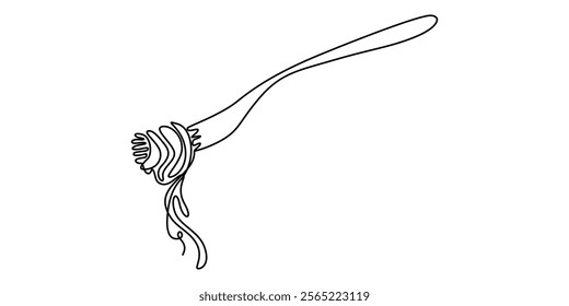 Vector illustration of noodles and fork, Fork with pasta in One Continuous line drawing. Italian spaghetti noodle for web banner and food delivery service in simple linear style. Editable stroke. pro.