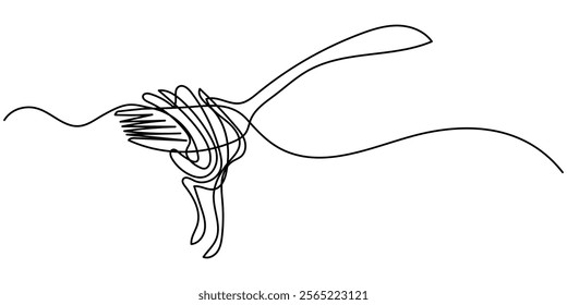 Vector illustration of noodles and fork, Fork with pasta in One Continuous line drawing. Italian spaghetti noodle for web banner and food delivery service in simple linear style. Editable stroke. pro.