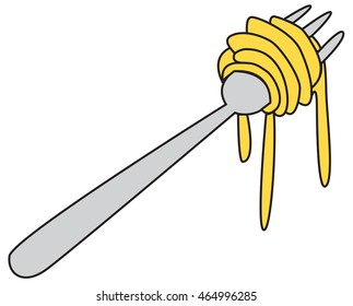 Vector illustration of noodles on fork in colored doodle style