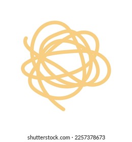 Vector illustration of noodles. Yellow spaghetti in flat doodle style isolated on white background