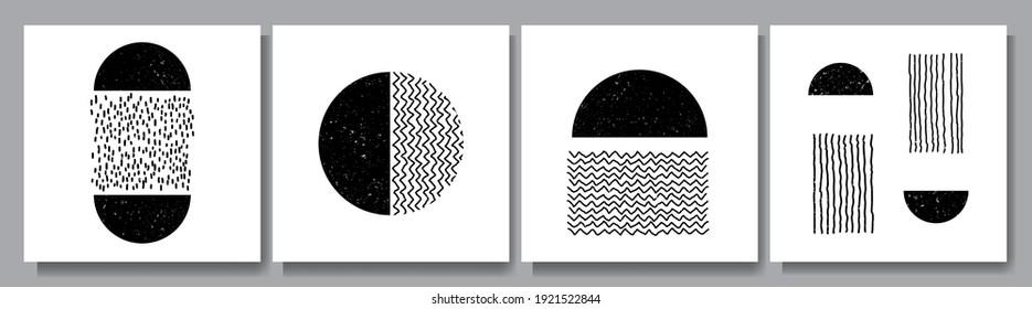 Vector illustration. Nordic concept. Scandinavian style. Black and white color. Vintage. Design elements for social media template, blog post, square banner. Abstract collection. Drawn lines and shape