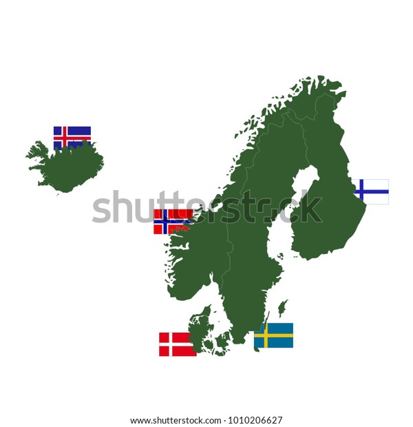 北欧の国の地図と国旗のベクターイラスト のベクター画像素材 ロイヤリティフリー