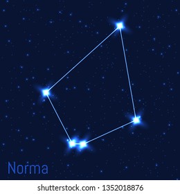 Vector illustration of Norma constellation. Astronomical Carpenter's Level. Cluster of realistic stars in the dark blue starry sky.