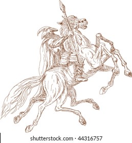 vector of illustration of the Norse God Odin riding eight-legged horse, Sleipner in the wild hunt.