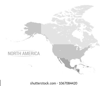Vector illustration of North America map with grey countries and white borders