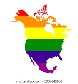 vector illustration of North America map with lgbt flag 