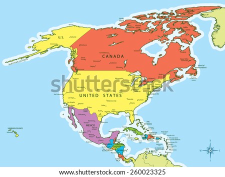 vector illustration north america map countries stock vector