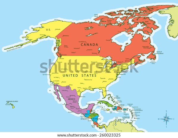 Vector Illustration North America Map Countries Stock Vector