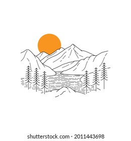 Vector illustration of North Cascades National Park in mono line style