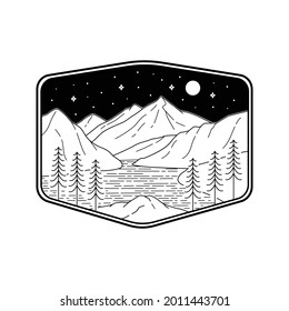 Vector illustration of North Cascades National Park in mono line style for badges, emblems, patches, t-shirts, etc.