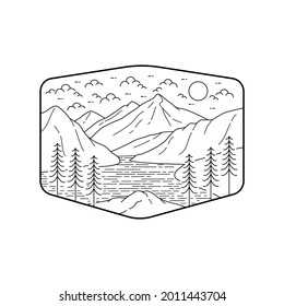 Vector illustration of North Cascades National Park in mono line style for badges, emblems, patches, t-shirts, etc.