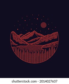 Vector illustration of North Cascades National park in mono line style art for badges, emblems, patches, t-shirts, etc.