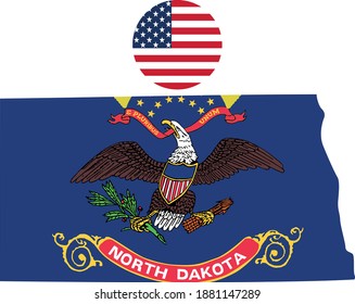 vector illustration of North Dakota map and flag with American flag