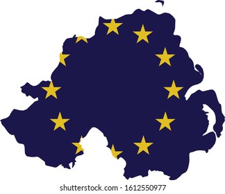 vector illustration of North Ireland map with EU flag on white background