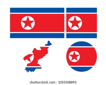 vector illustration of North Korea map and flags 