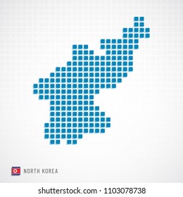 Vector illustration of North Korea map dotted basic shape icons and flag