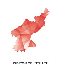 ilustración vectorial del mapa de Corea del Norte con formas geométricas de color rojo