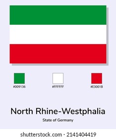 Vector Illustration of North Rhine-Westphalia (state of germany) flag isolated on light blue background. Illustration North Rhine-Westphalia flag with Color Codes. 
