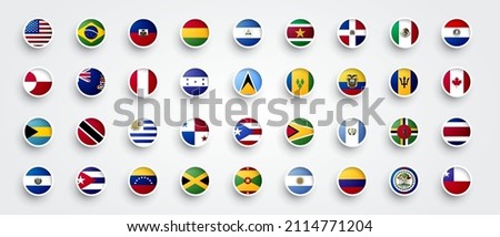 Vector Illustration North And South America Button Flag Set