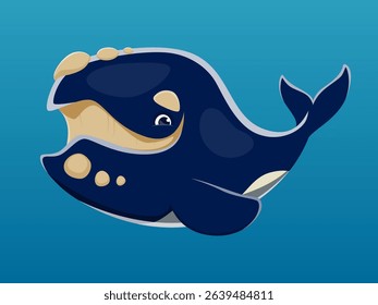 Vector illustration of the Northern Atlantic right whale on blue background. Side view.