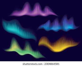 Vector illustration of the northern lights of various colors on a dark background.