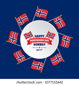 Vector illustration for Norway Independence Day celebrations with patriotic design elements and flag. Can be used for banner, poster, background, brochure, print, symbol, label, icon, ensign, and logo
