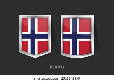 Ilustración vectorial de NORWAY Label Logo. NORUEGA Signo De Insignia NORUEGA Con Bandera, Plantilla De Anuncios De Etiqueta De Producto Noruego.