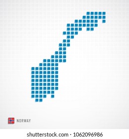 Vector illustration of Norway map dotted basic shape icons and flag