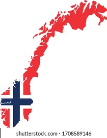 Vektorillustration-Abbildung Norwegens-Karte mit Flagge