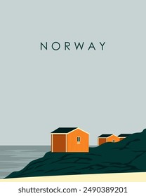 Vector illustration. Norway. Tourist poster. Banner, postcard, packaging, cover. Modern design.