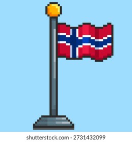 Vector Illustration of Norwegian Flag with Pixel Art Design, perfect for game assets themed designs
