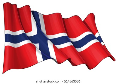 Vector Illustration of Norwegian waving flag. All elements neatly organized. Lines, Shading & Flag Colors on separate layers for easy editing.