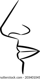 Vector illustration of nose and lips of human. Nose and lips facing one side.
