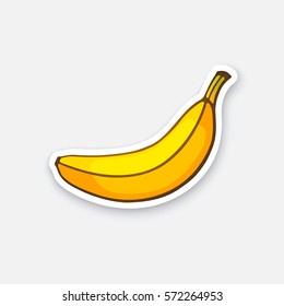 Vector illustration. Not peeled banana. Healthy vegetarian food. Cartoon sticker in comics style with contour. Decoration for greeting cards, posters, patches, prints for clothes, emblems