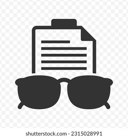 Vector illustration of note glasses icon in dark color and transparent background(PNG).