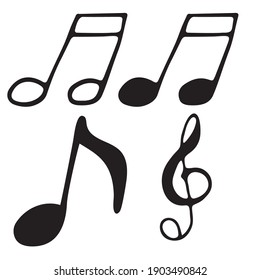 Vector illustration of a note. An object, linear representation of a musical note. Isolated picture in the doodle style.