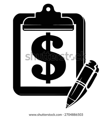 Vector illustration of note pad with dollar symbol and pen icon black isolated design perfect for finance accounting office or business themed artwork