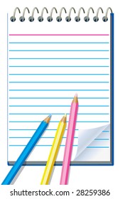 vector illustration of note pad with pencils