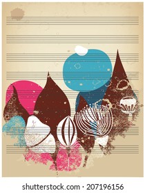 Vector illustration of a note paper, in grunge, vintage style. Can be used as invitation, postcard or scrapbook page template and other design purposes.