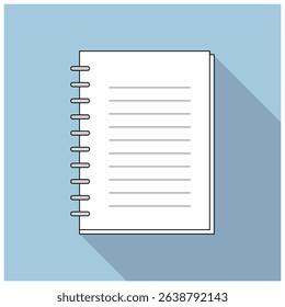 A vector illustration of a notebook casting a long shadow on a blue background