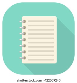vector illustration of notebook with long shadow. Flat style internet icon.
Lines paper for notes .
Notebook page - writing information concept.